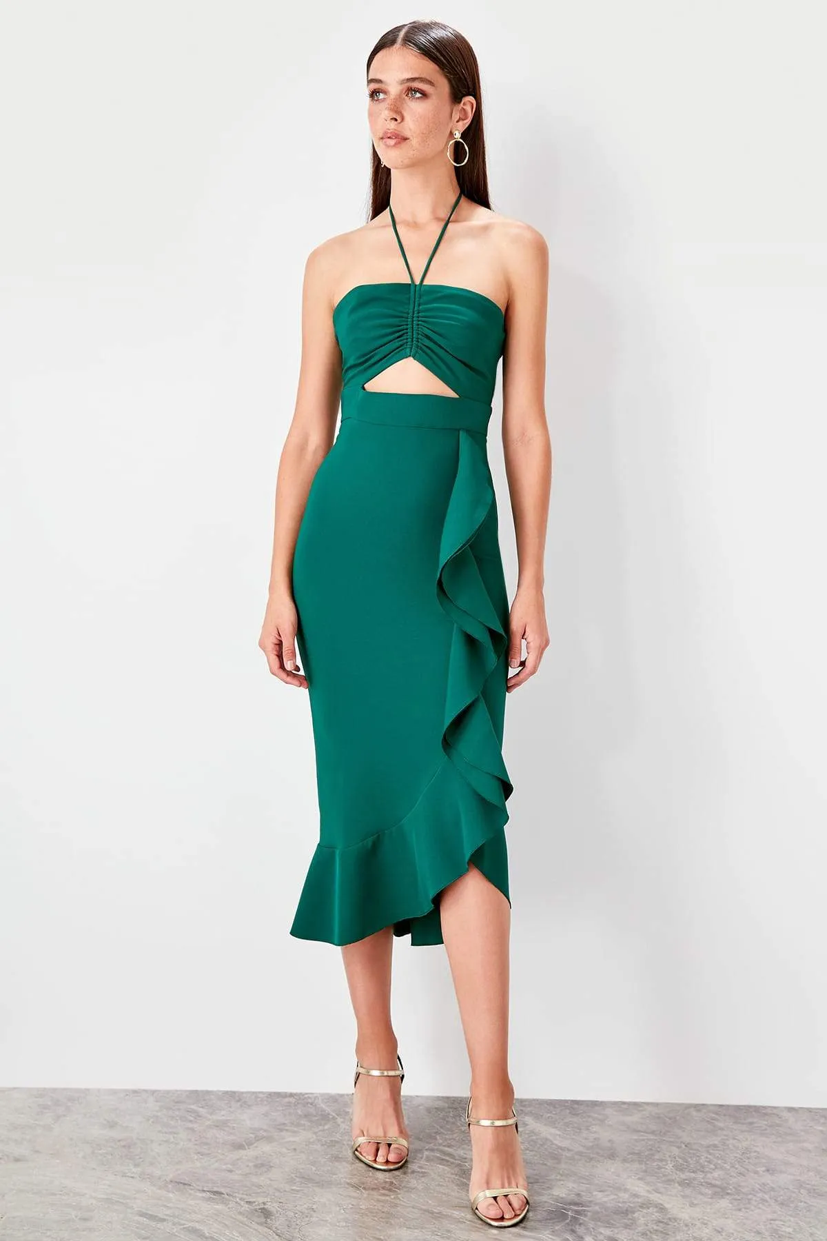 11622 Emerald Green Drape Cutout Dress