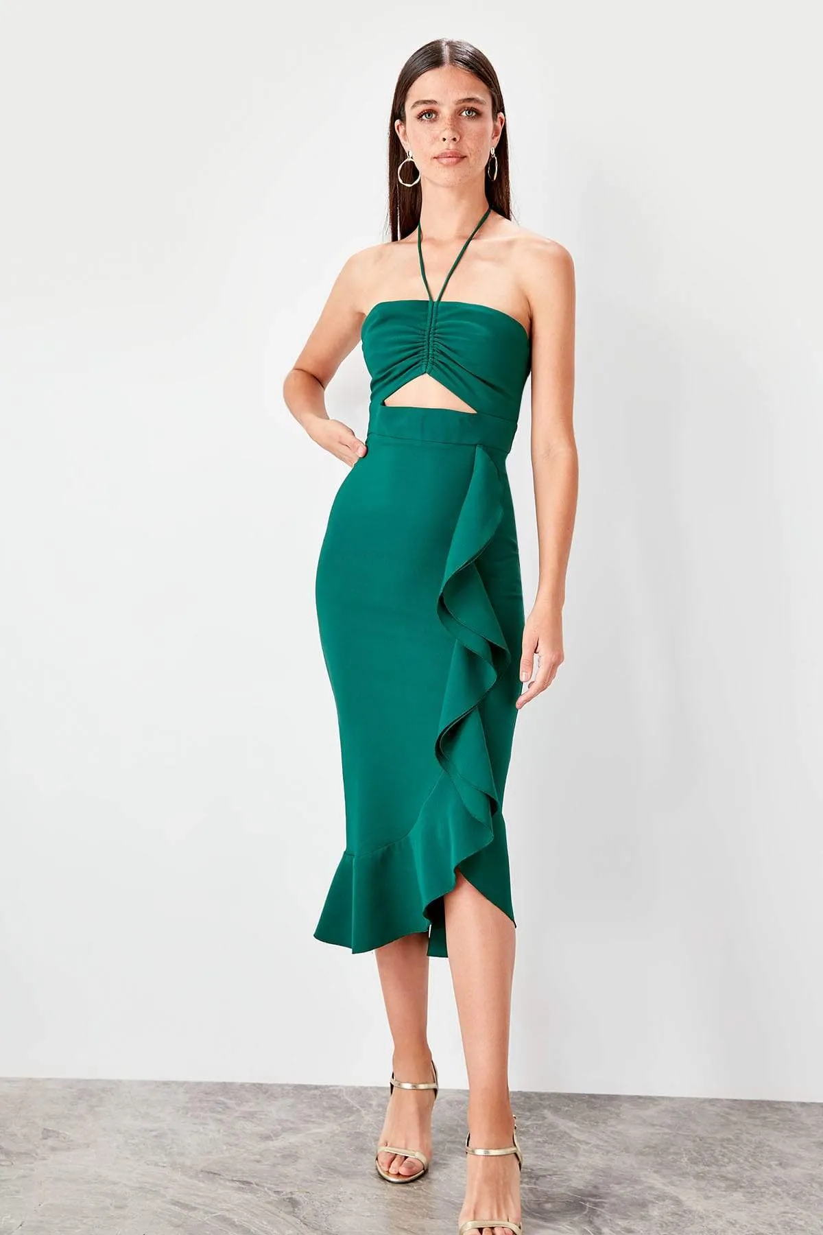 11622 Emerald Green Drape Cutout Dress