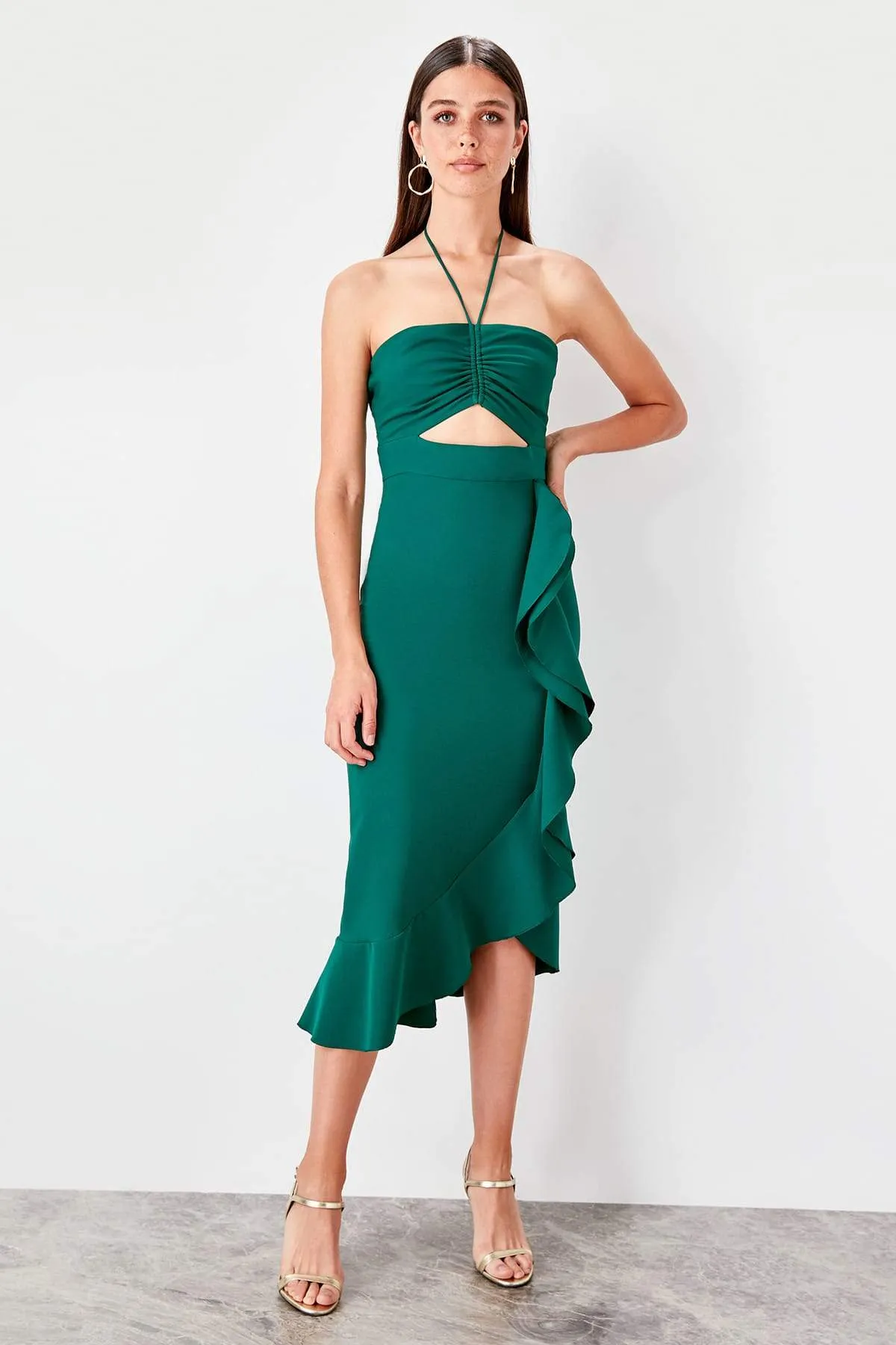 11622 Emerald Green Drape Cutout Dress