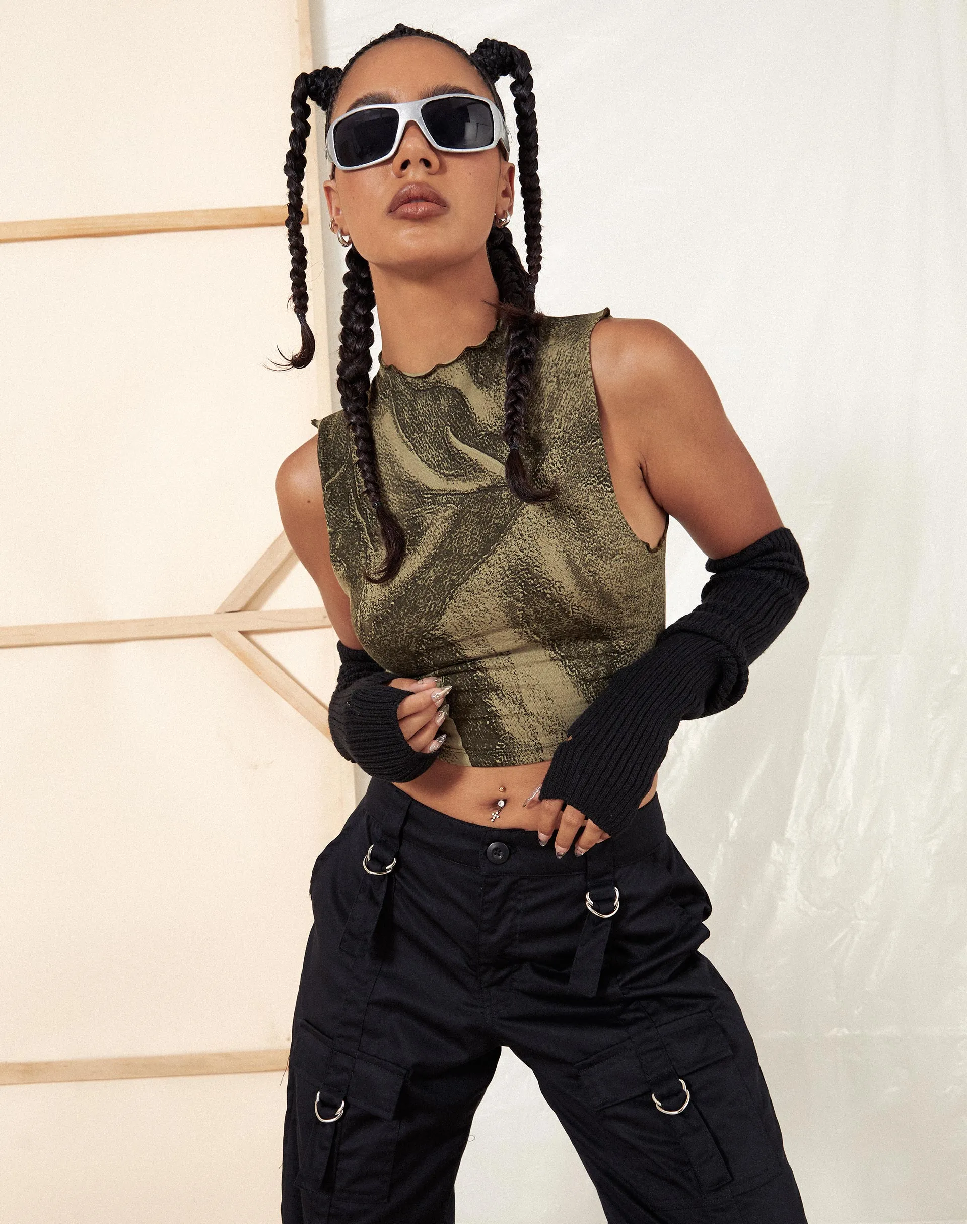 Ajak Crop Top in Dystopian Crease Khaki