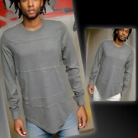 ^AKADEMIKS^ (GREY) LONG SLEEVE SCOOP TAIL T-SHIRT