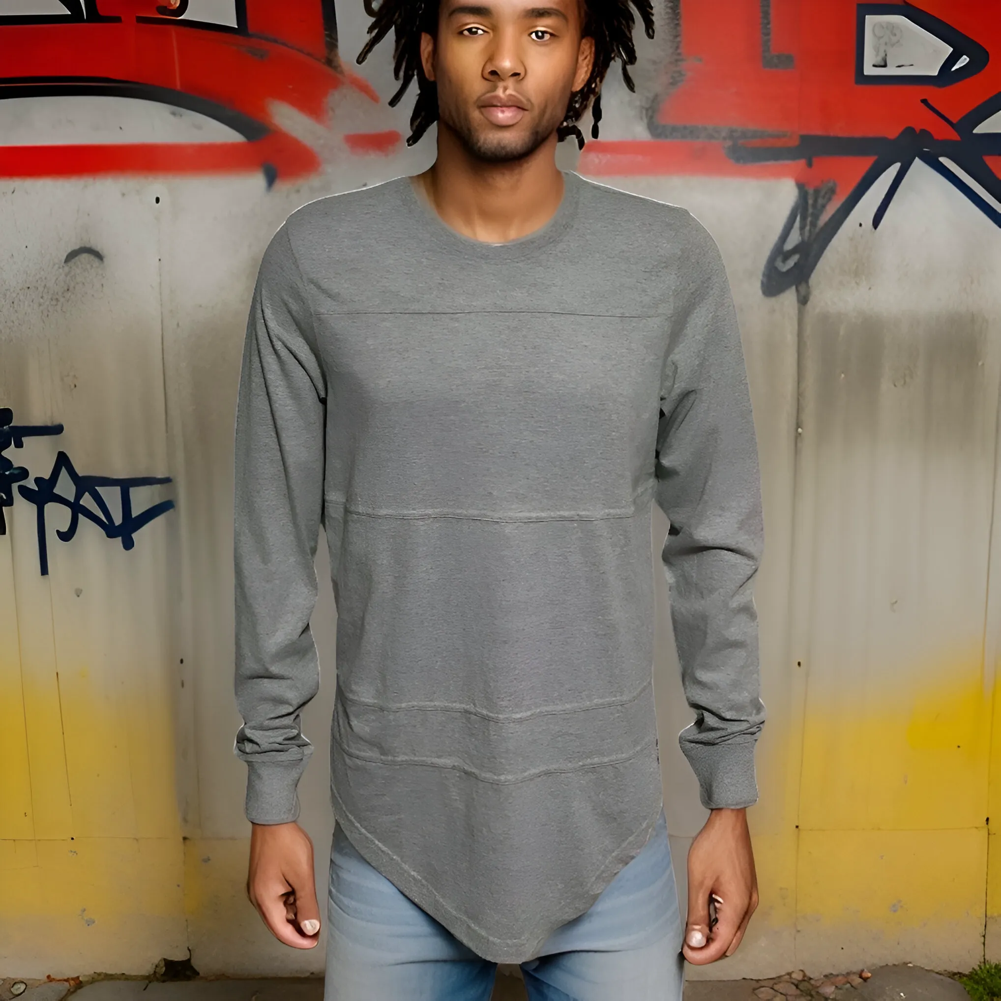 ^AKADEMIKS^ (GREY) LONG SLEEVE SCOOP TAIL T-SHIRT