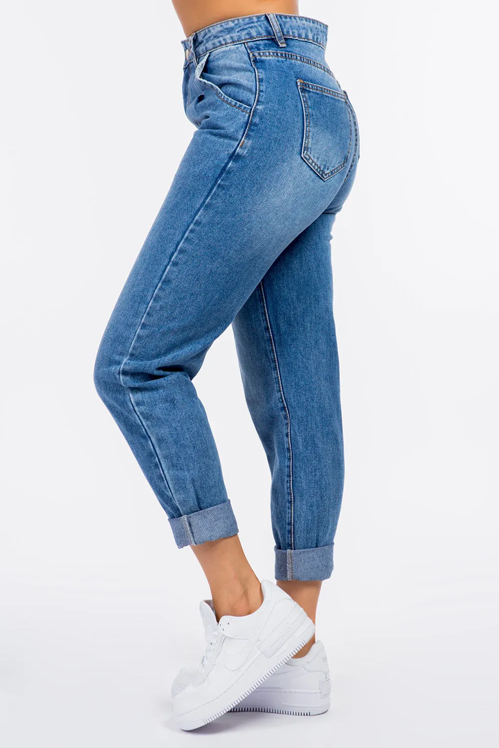 American Bazi High Waist Pleated Waist Mom Jeans