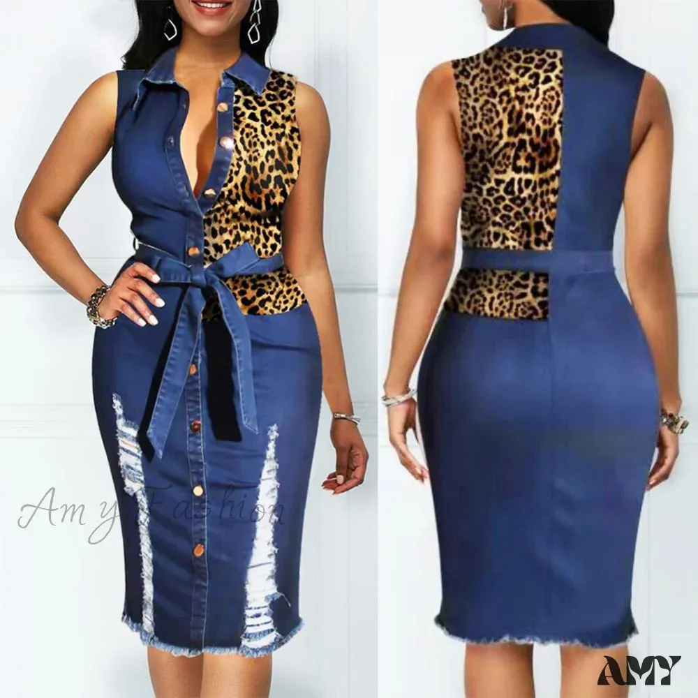 Amy Fashion - Sleeveless Turn Down Collar Office Lady Pencil Dresses