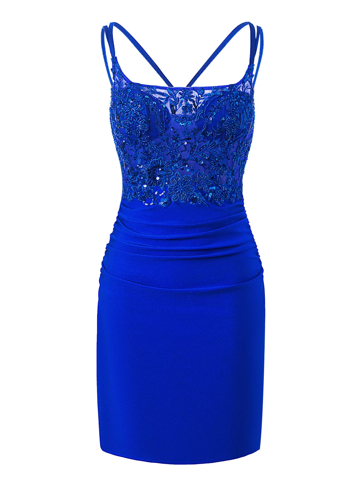 Avery Royal Blue | Sheath Short Spaghetti Strap Jersey Homecoming Dress