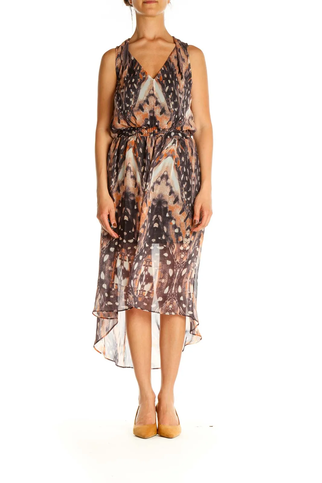 Beige Printed Bohemian Sheath Dress