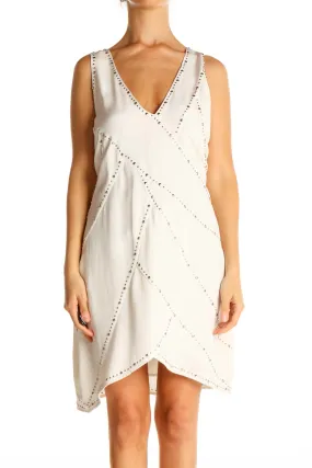 Beige Textured Holiday A-Line Dress