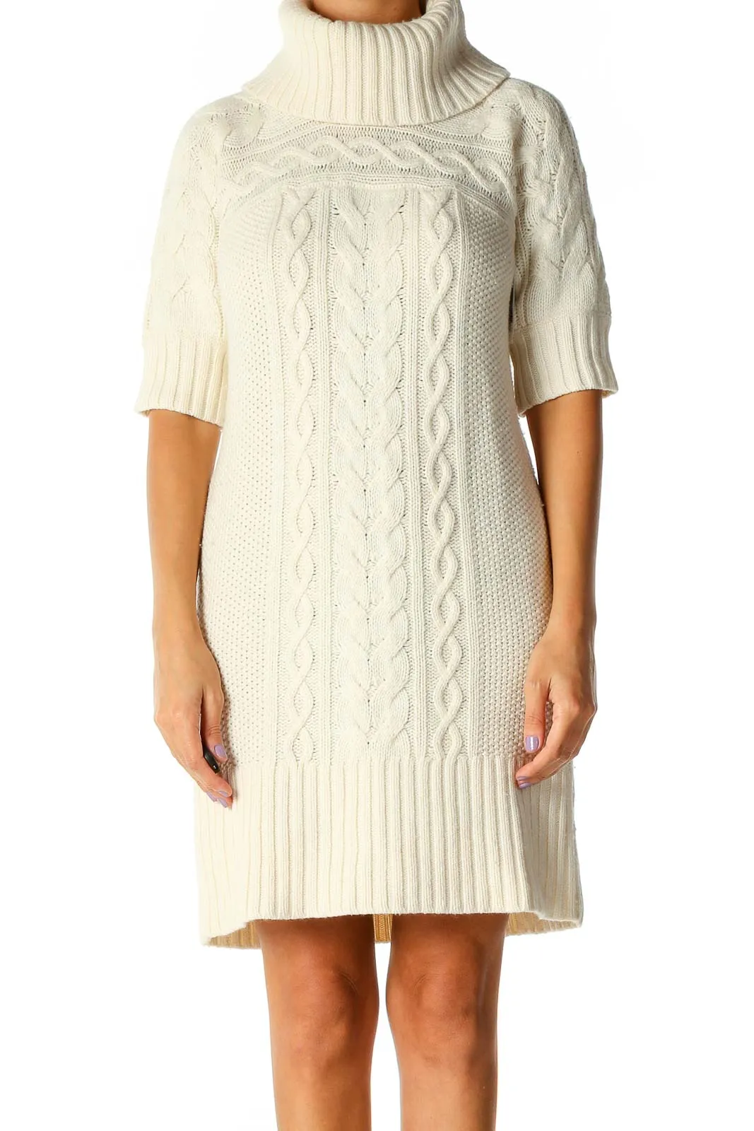 Beige Textured Holiday Shift Dress