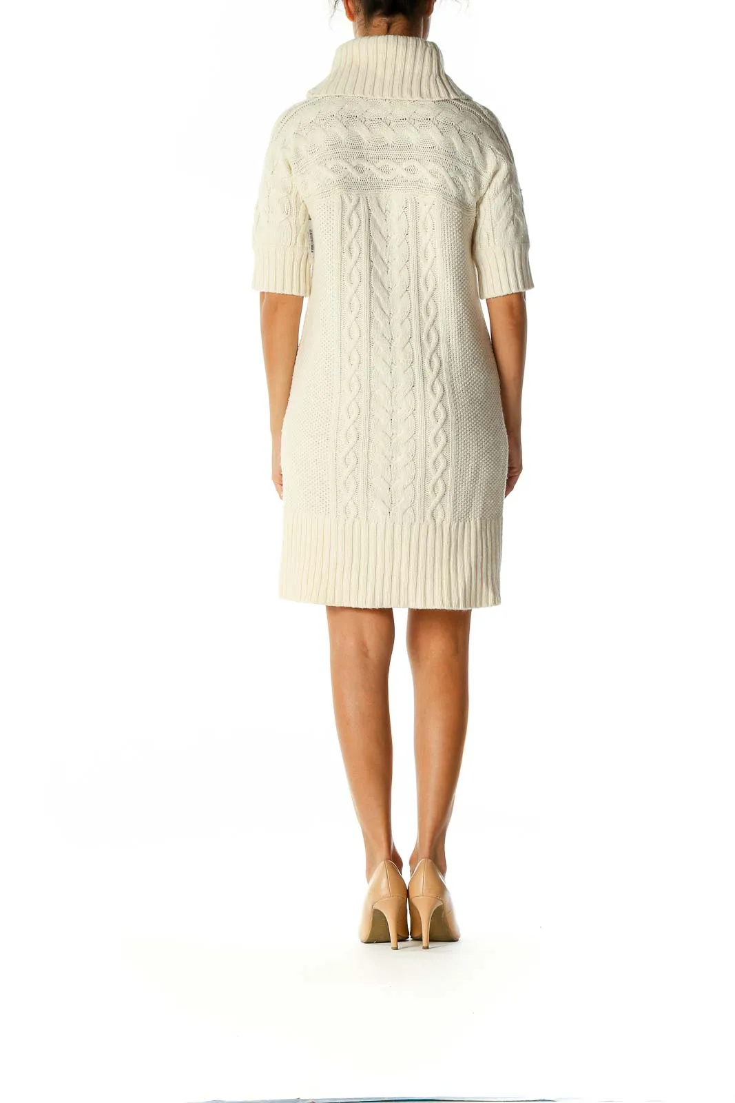 Beige Textured Holiday Shift Dress