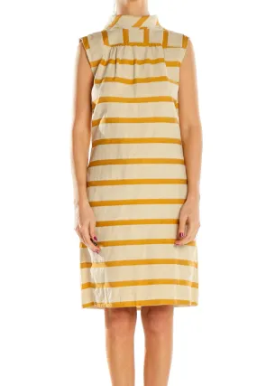 Beige Yellow Striped Sheath Dress