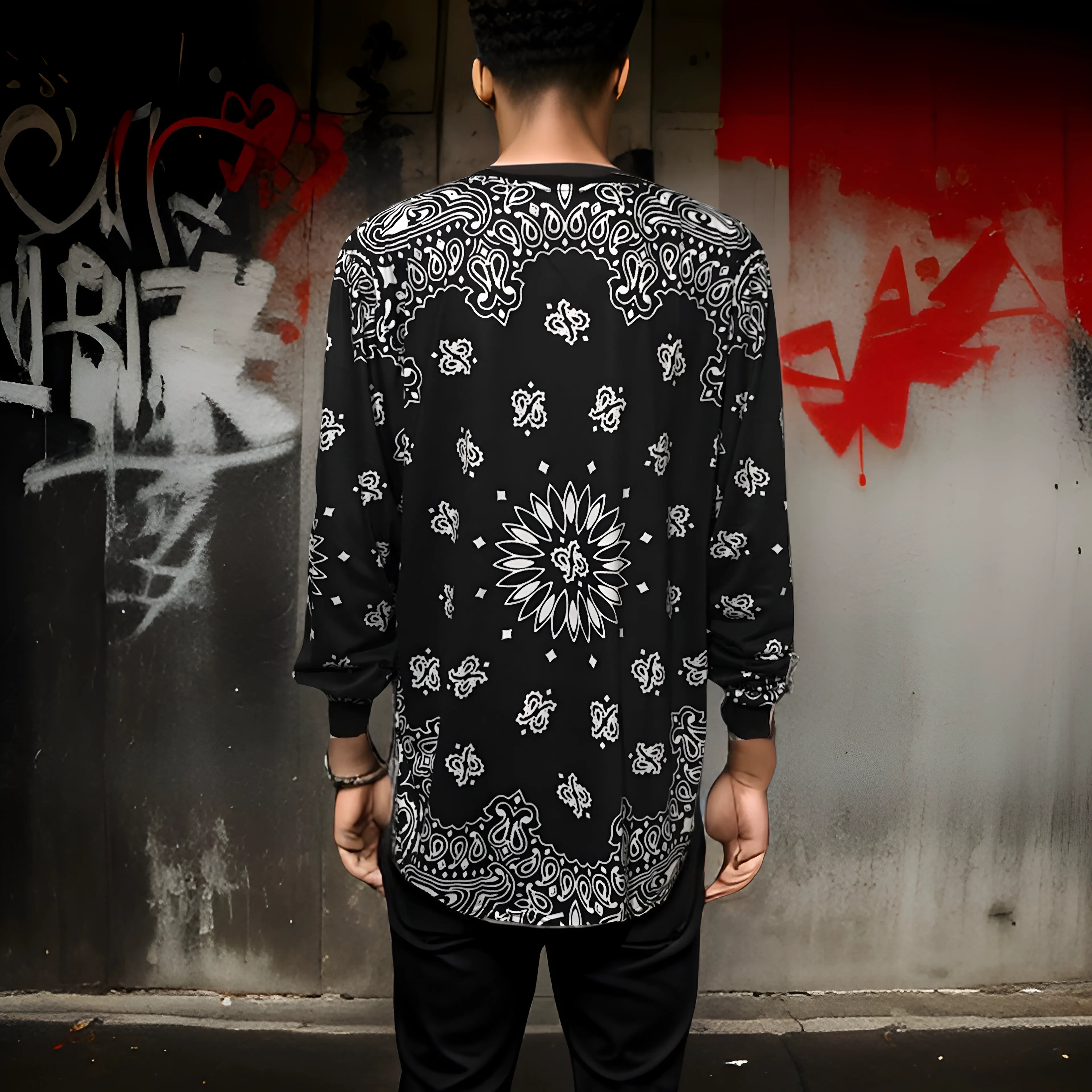 ^BLACK BANDANA^ (BLACK-PAISLEY) LONG SLEEVE TEES (LONG BODY)