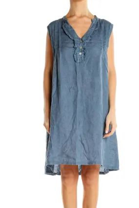 Blue Casual Linen Shift Dress