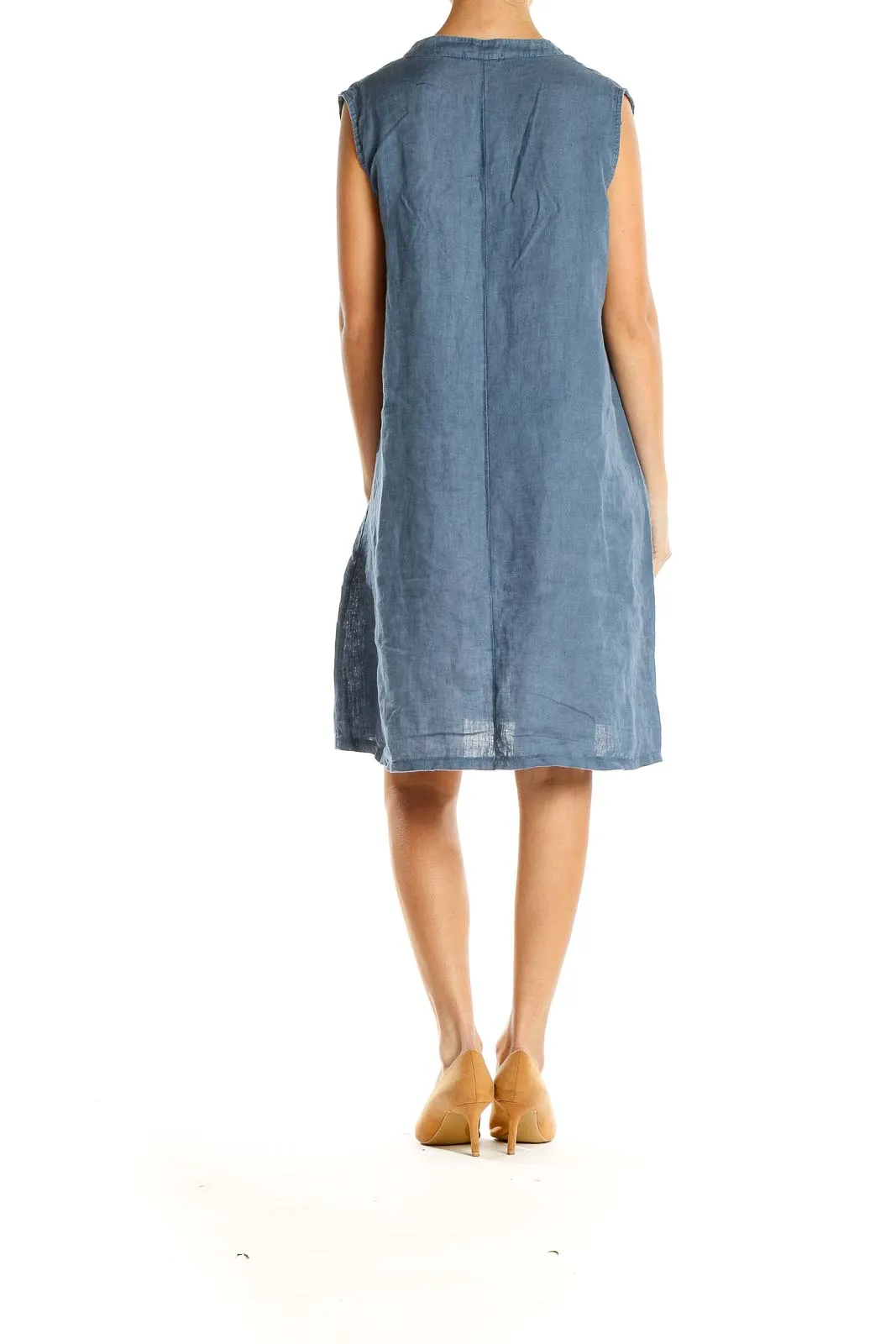 Blue Casual Linen Shift Dress