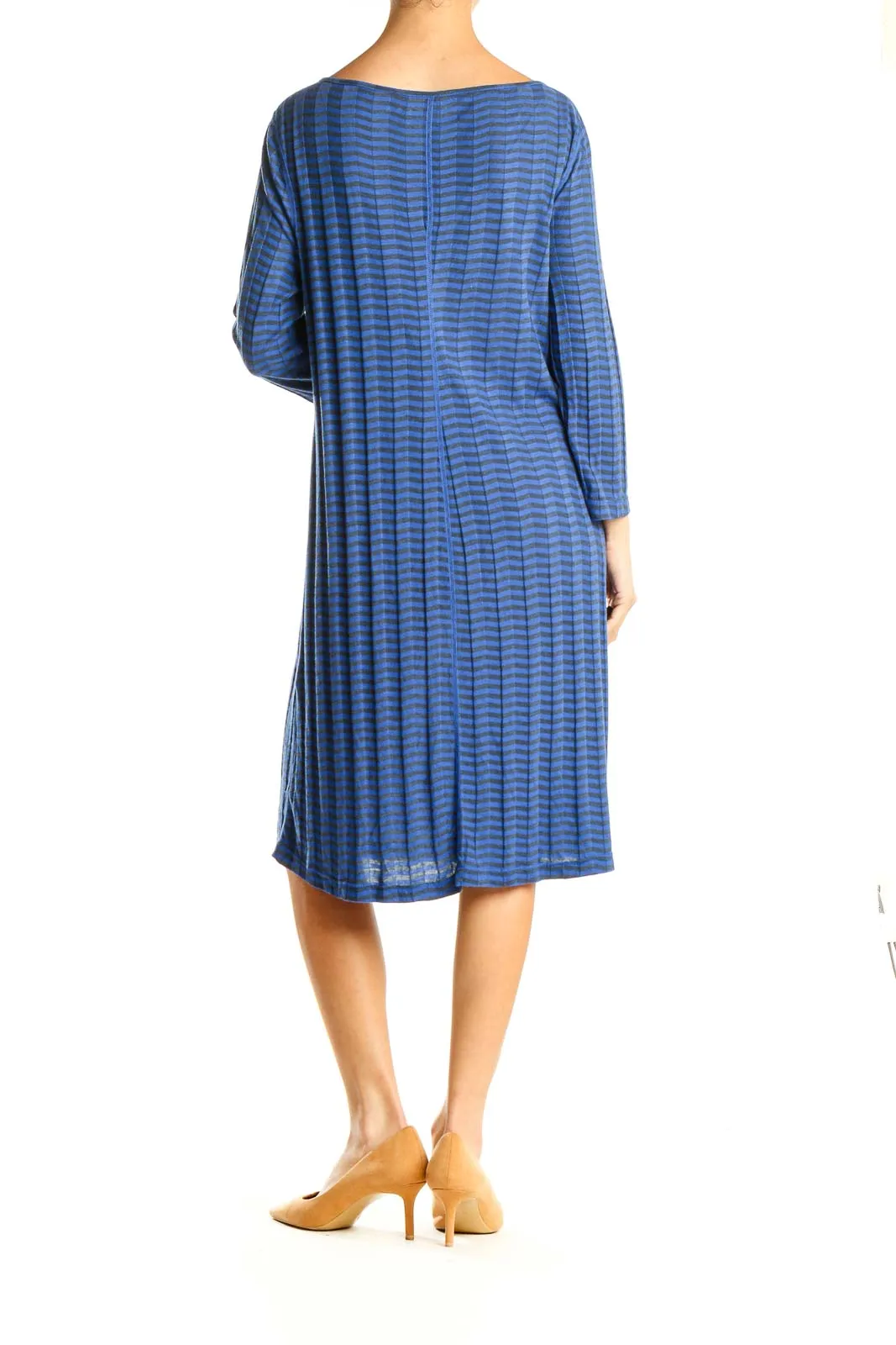 Blue Chevron Print Casual A-Line Dress