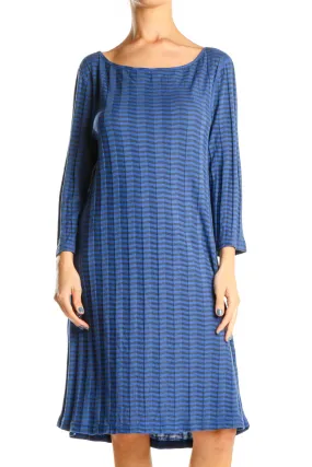 Blue Chevron Print Casual A-Line Dress