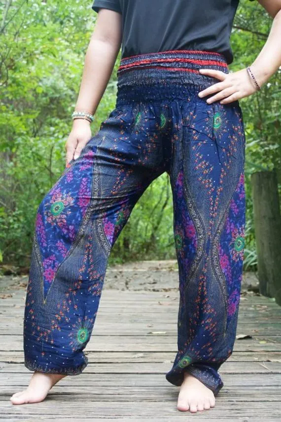 Blue PEACOCK Blue Boho Women Boho Pants Hippie