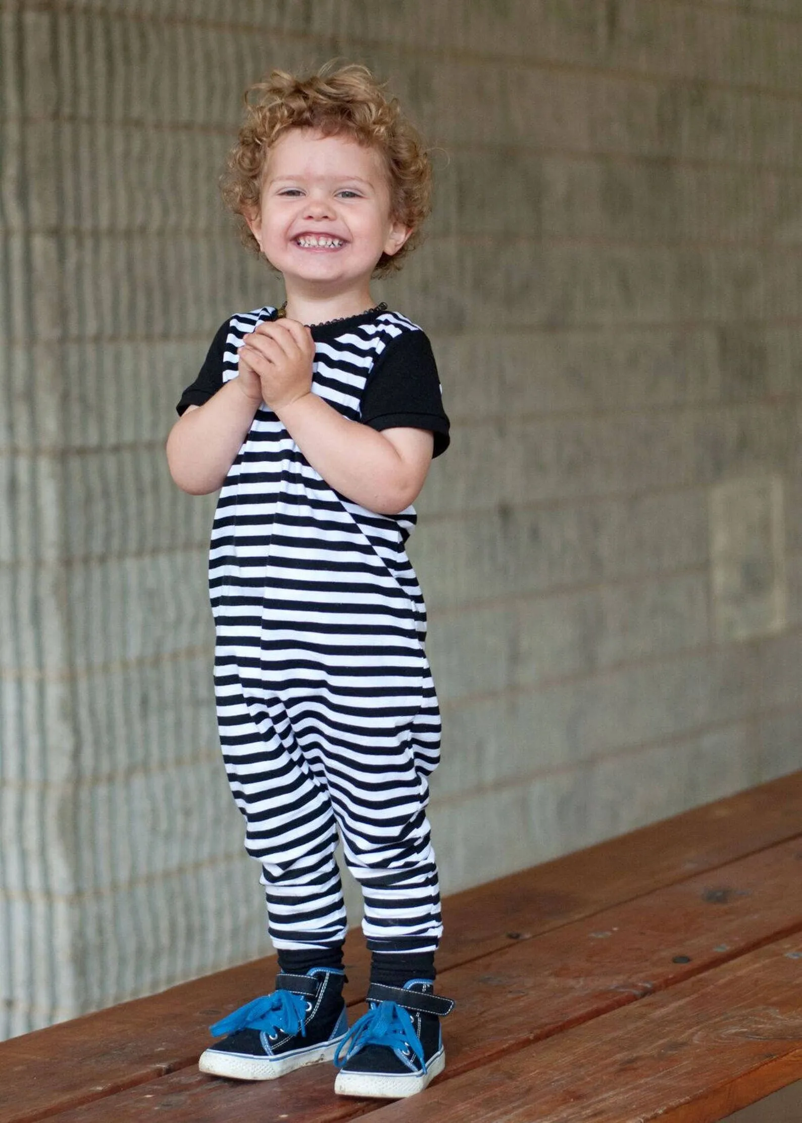 Boys Black and White Striped Harem Coveralls