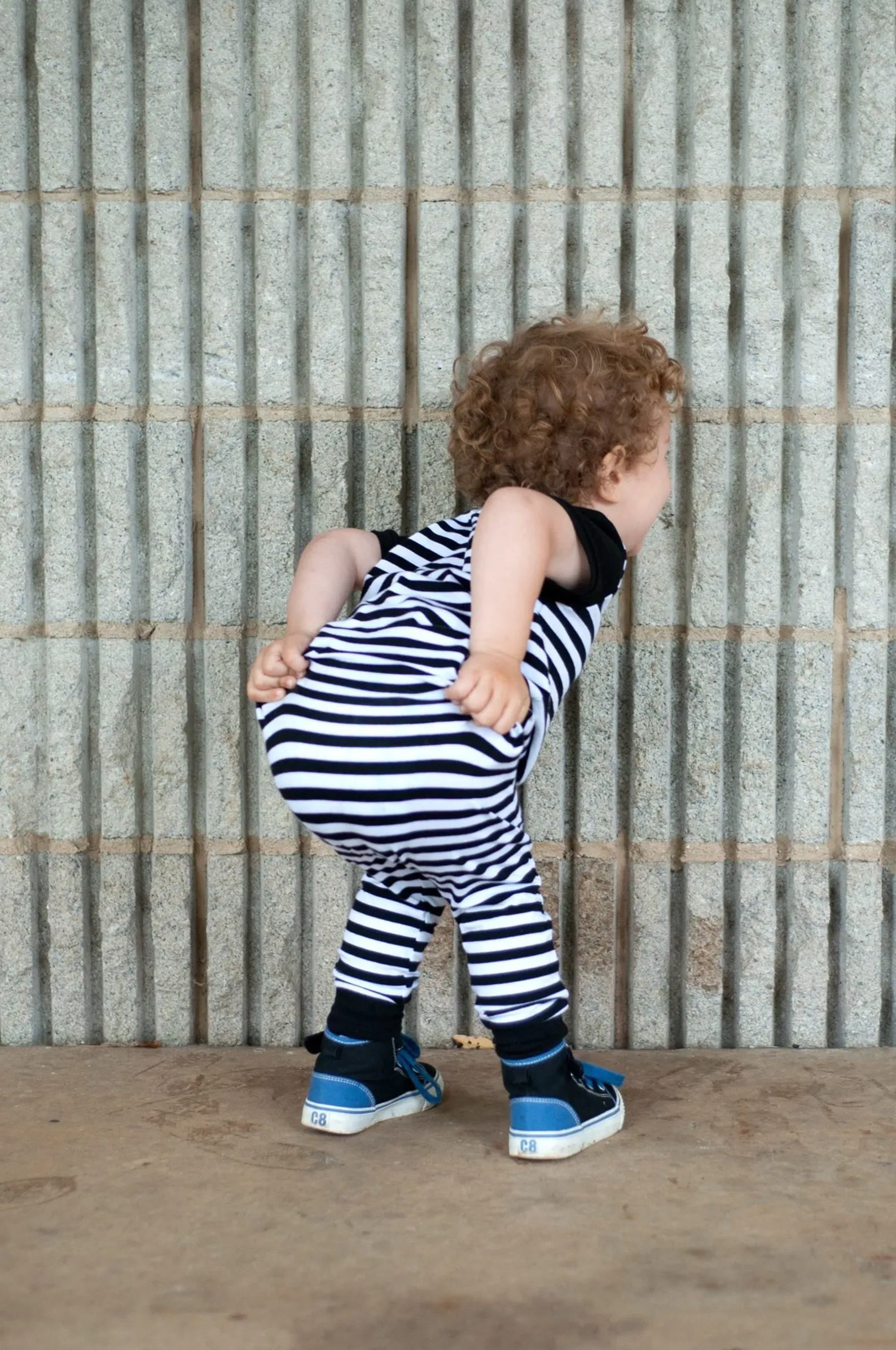 Boys Black and White Striped Harem Coveralls