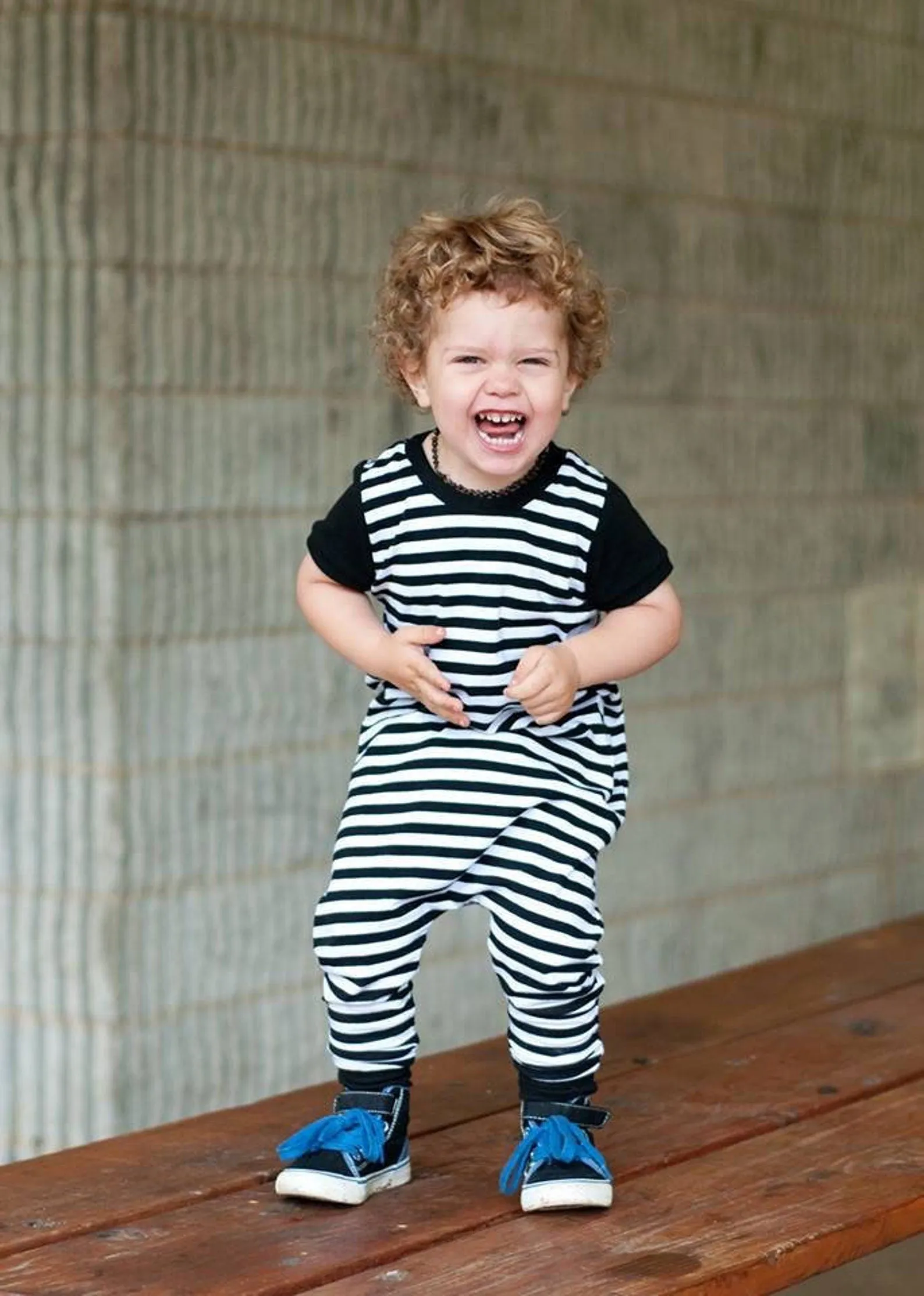 Boys Black and White Striped Harem Coveralls