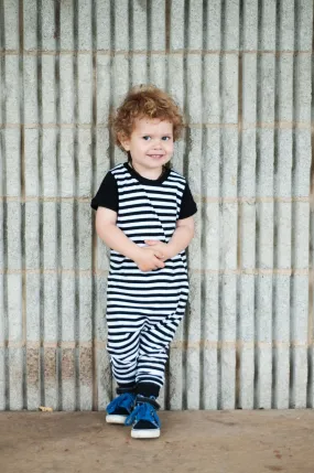 Boys Black and White Striped Harem Coveralls