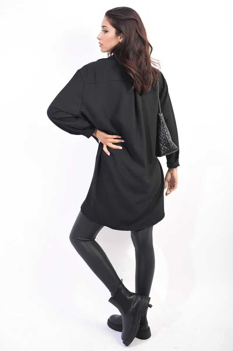 Button Up Oversized Long Back Shirt Dress