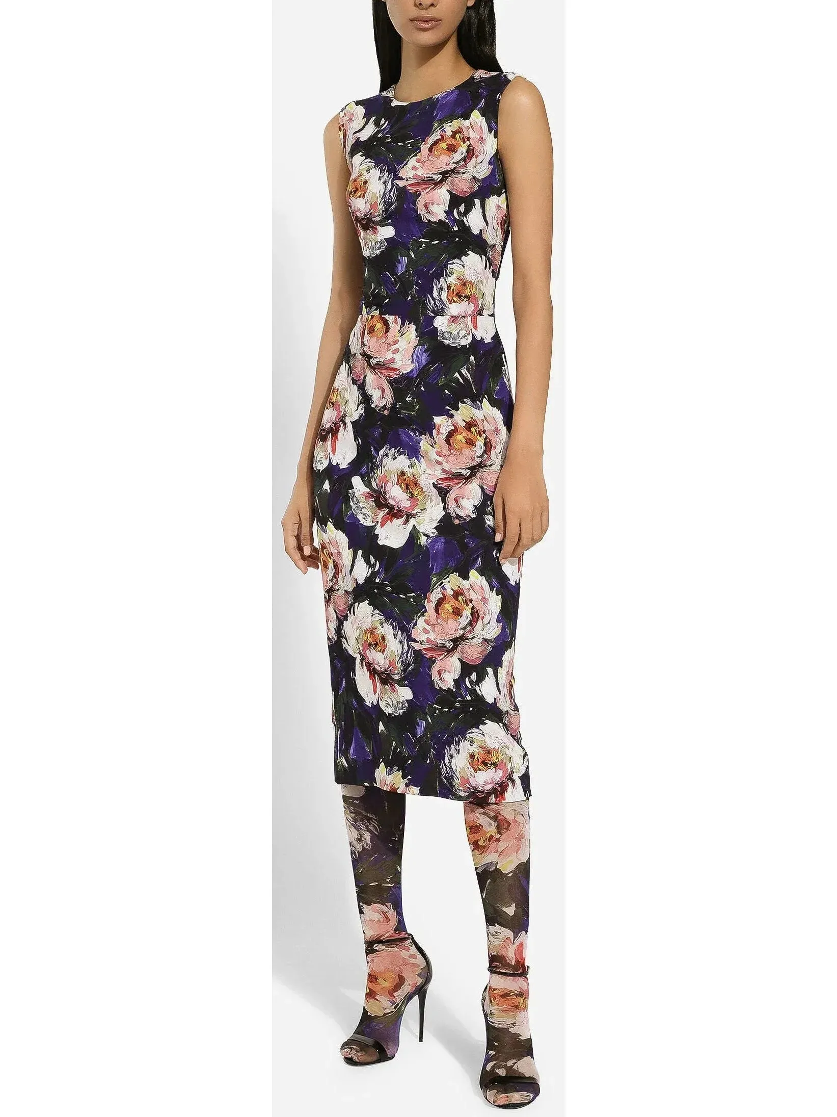 Cady Sheath Sleeveless Dress with Peony Print