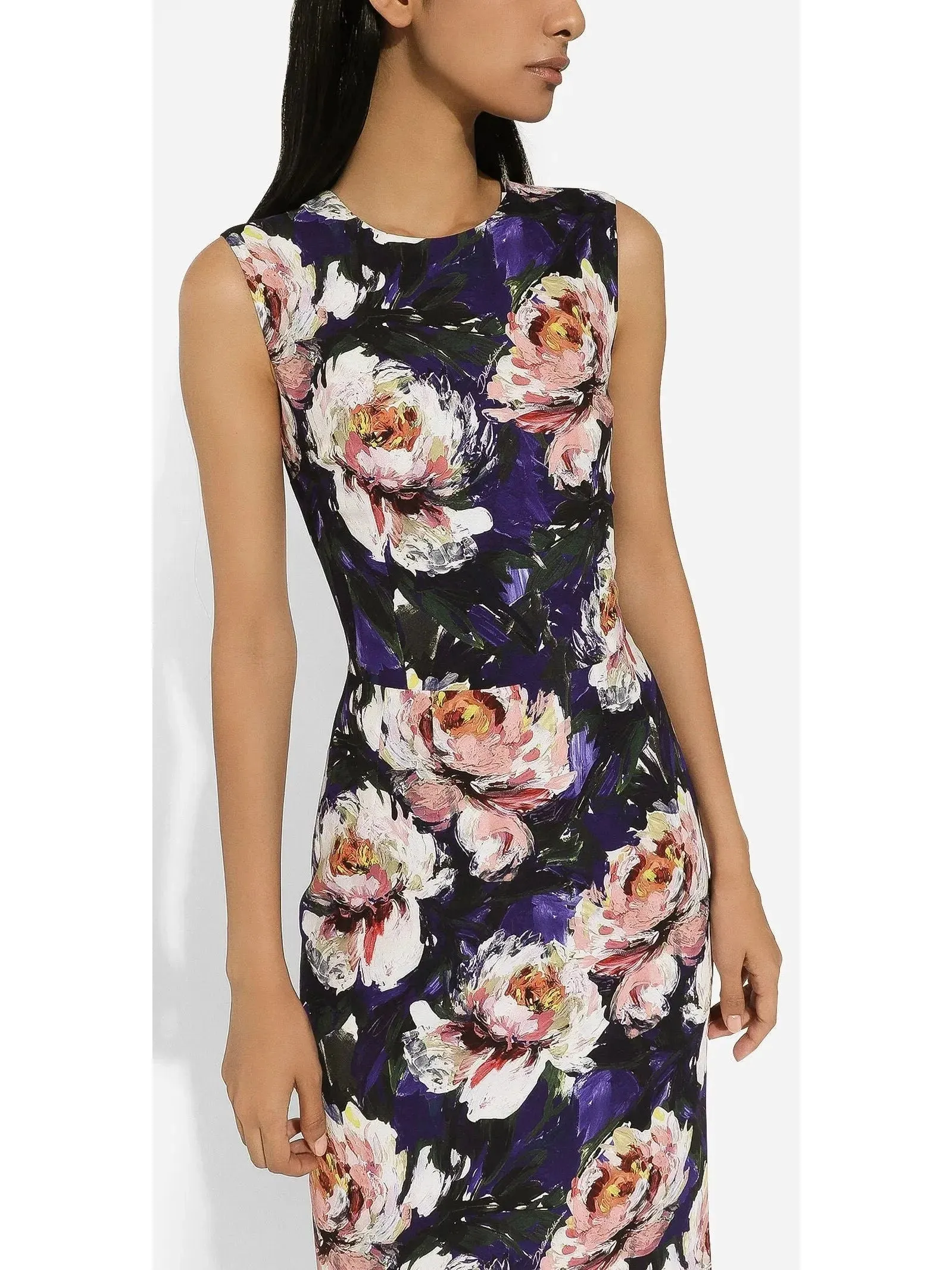 Cady Sheath Sleeveless Dress with Peony Print