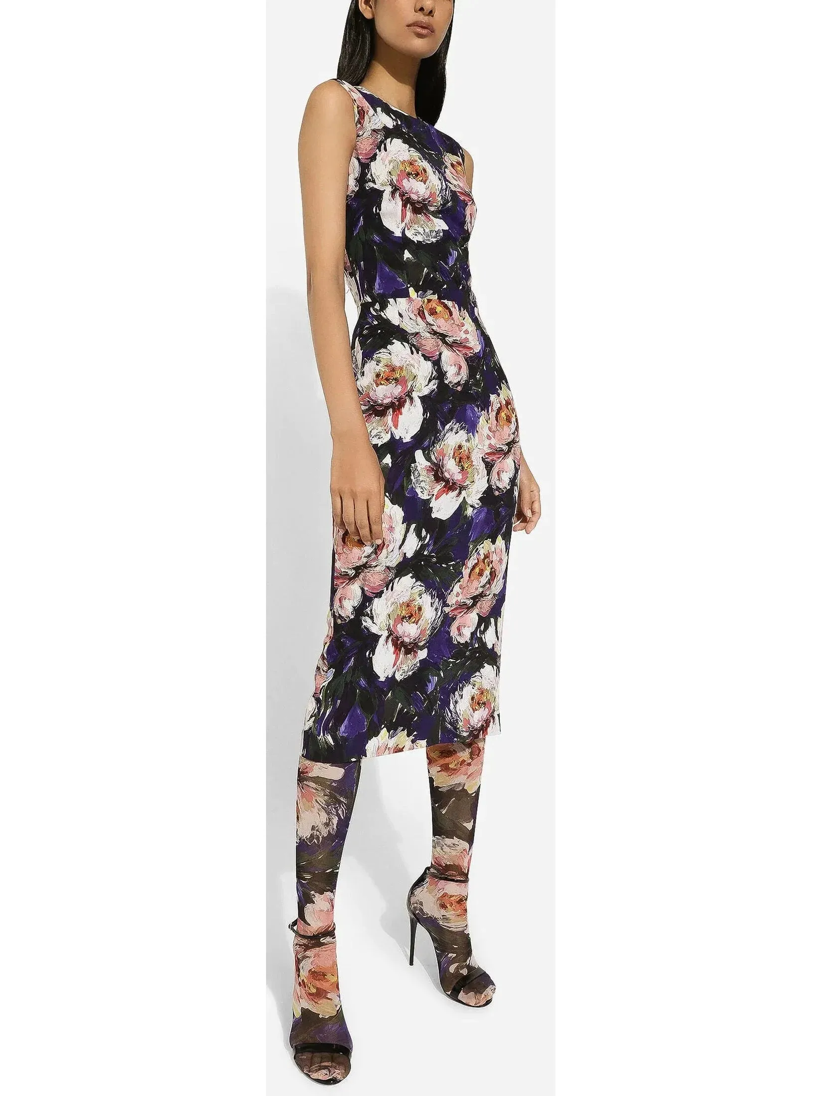 Cady Sheath Sleeveless Dress with Peony Print