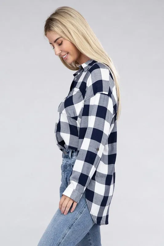 Checkered Charm Collared Button-Up Plaid Top