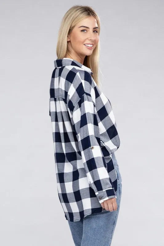 Checkered Charm Collared Button-Up Plaid Top