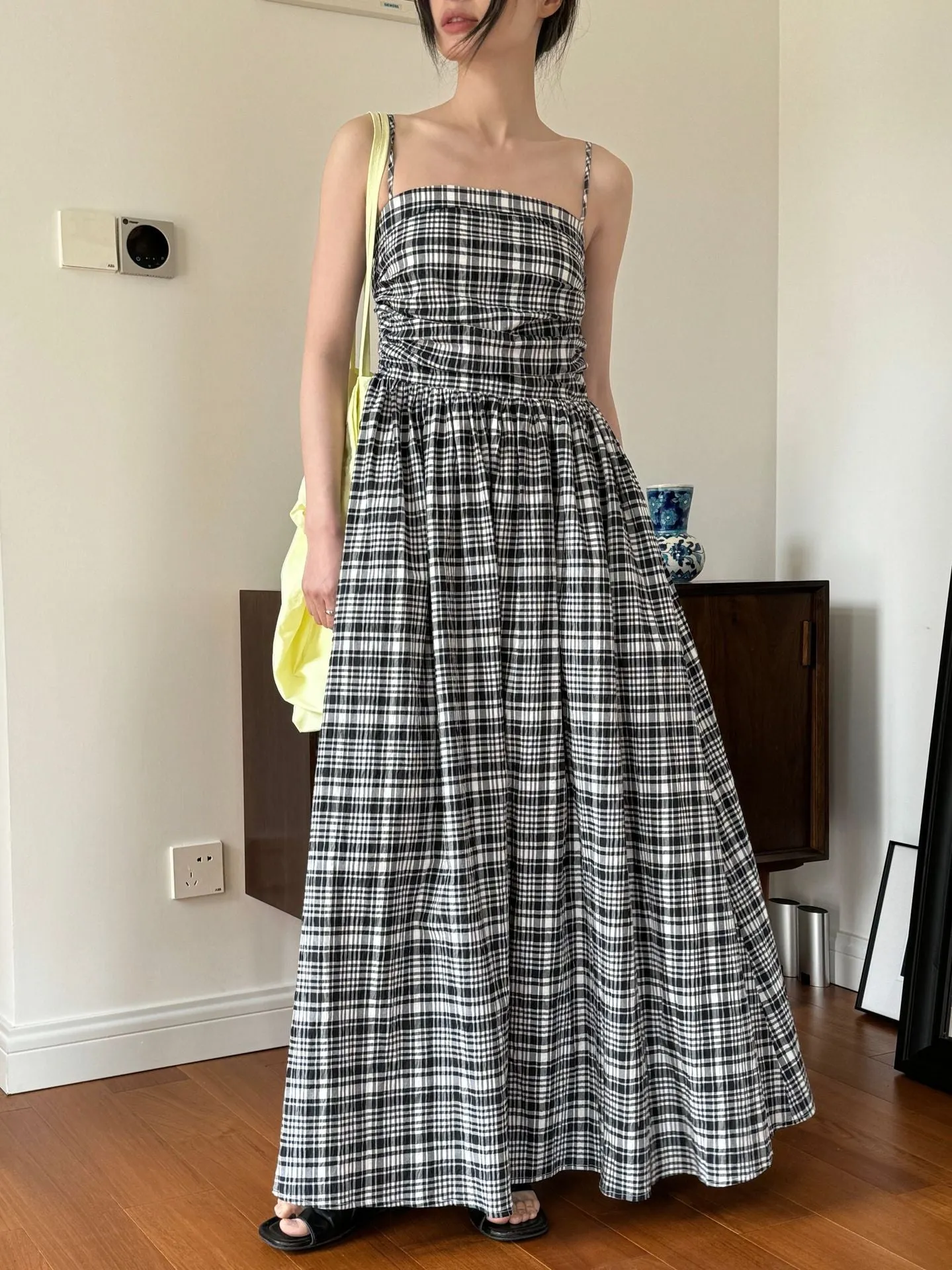 Checkered Sleeveless A-Line Maxi Dress