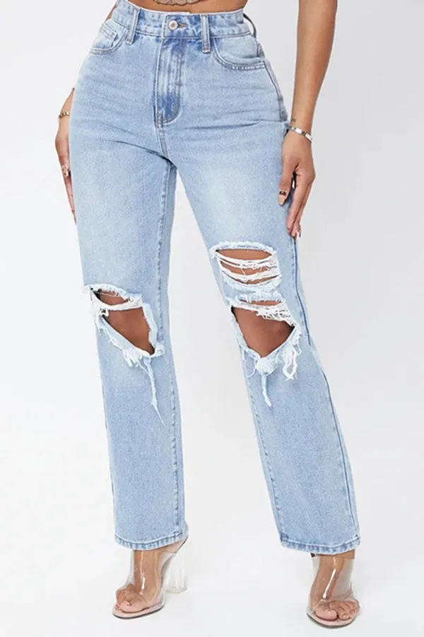 Chic High Waist Ripped Jeans