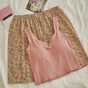 Comfy Padded Tank Shorts Set / Pink Floral