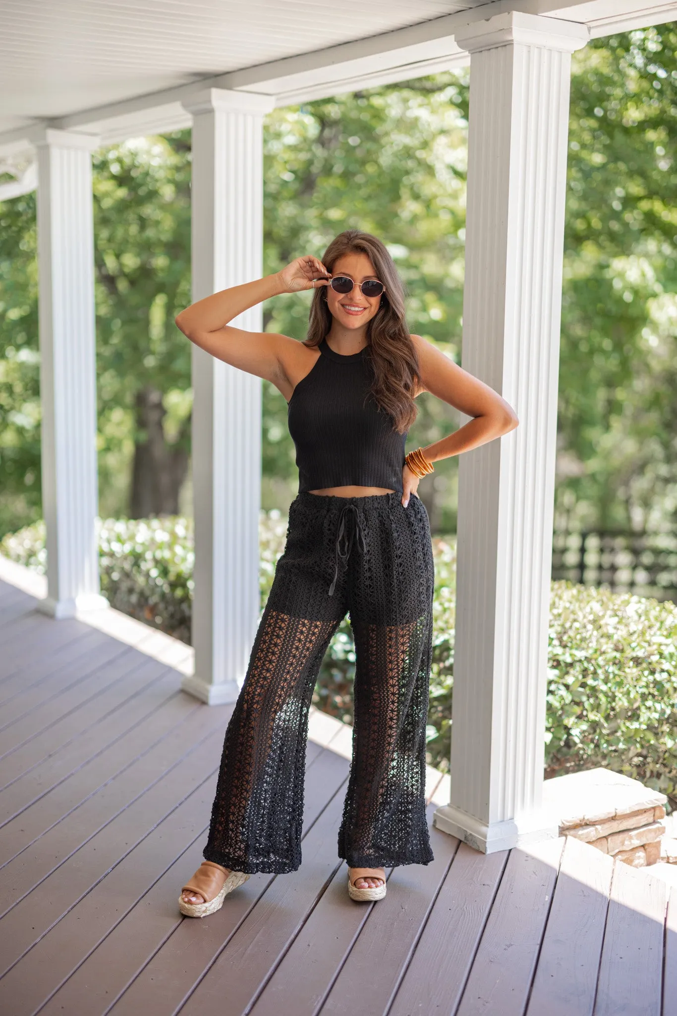 Crocheted Dreams Black Palazzo Pants