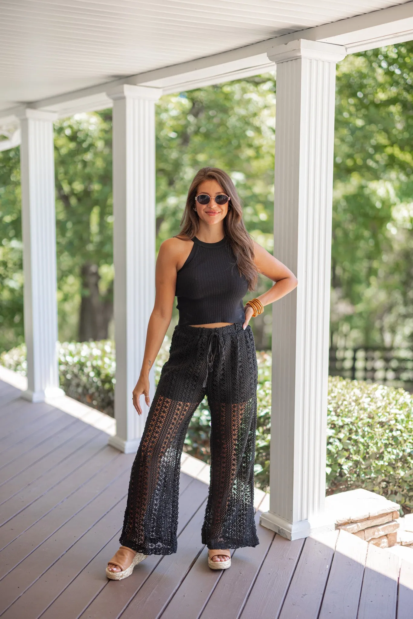 Crocheted Dreams Black Palazzo Pants