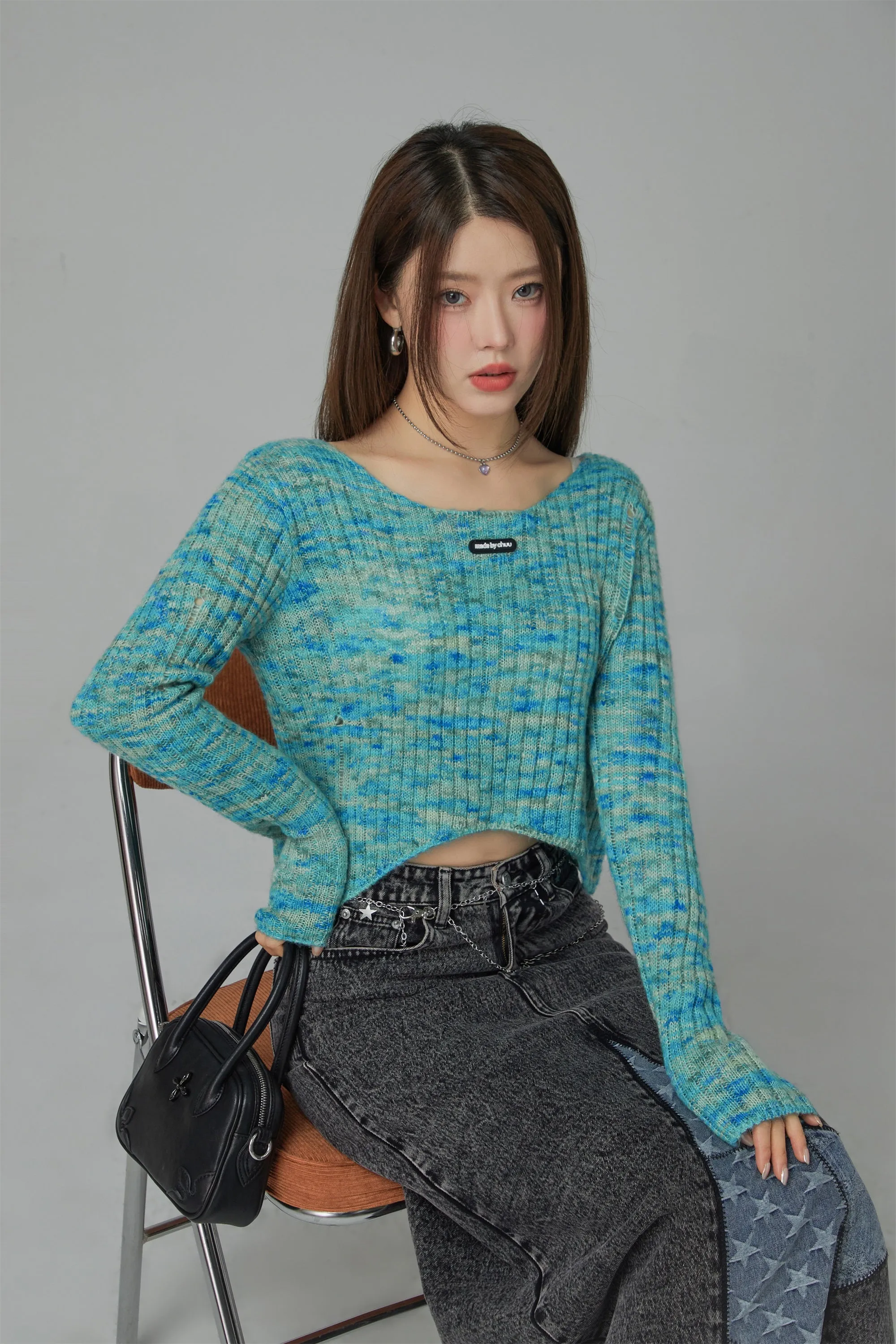 Cuddle Queen Unbalanced Cropped Knit Top