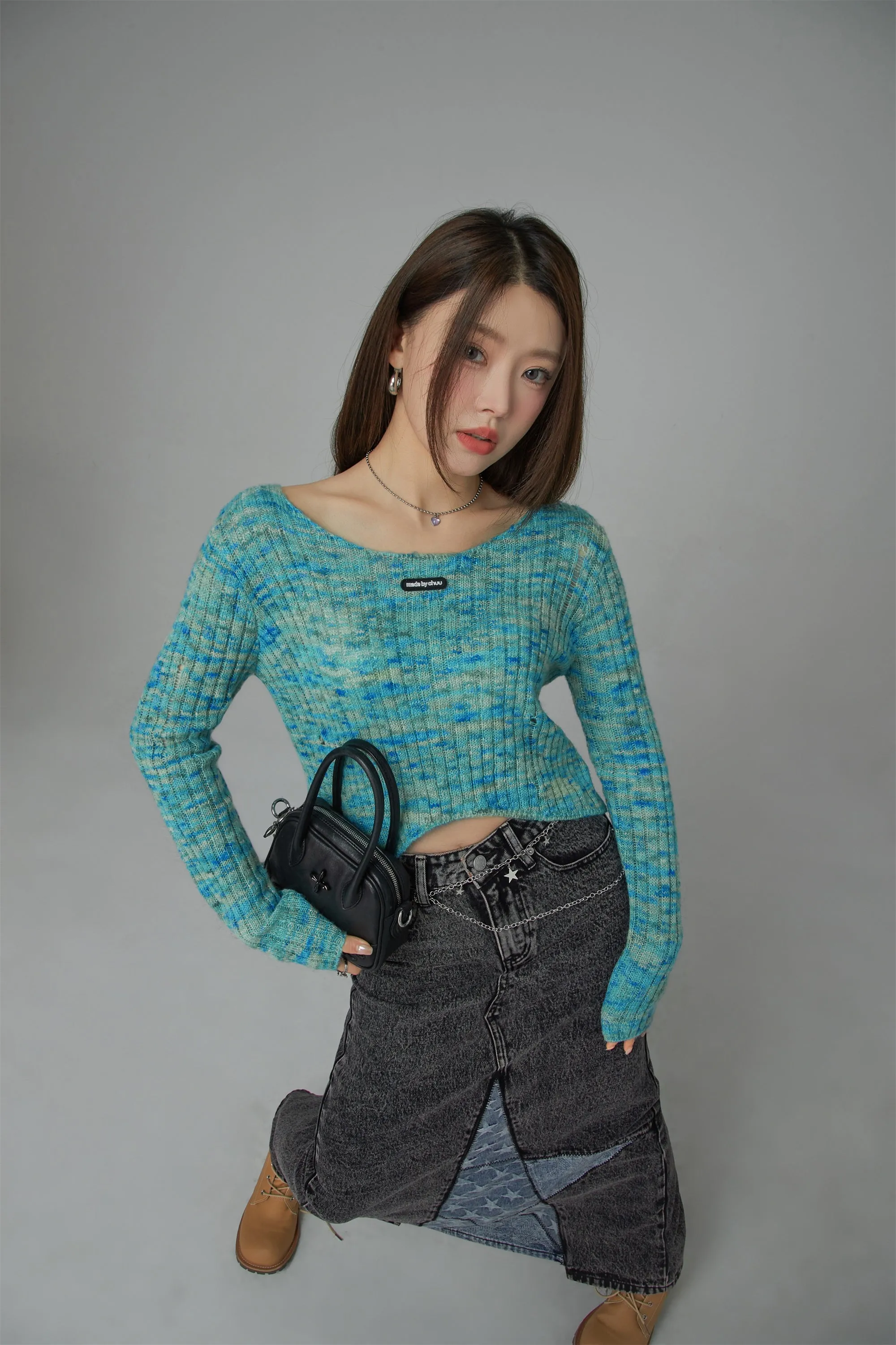 Cuddle Queen Unbalanced Cropped Knit Top