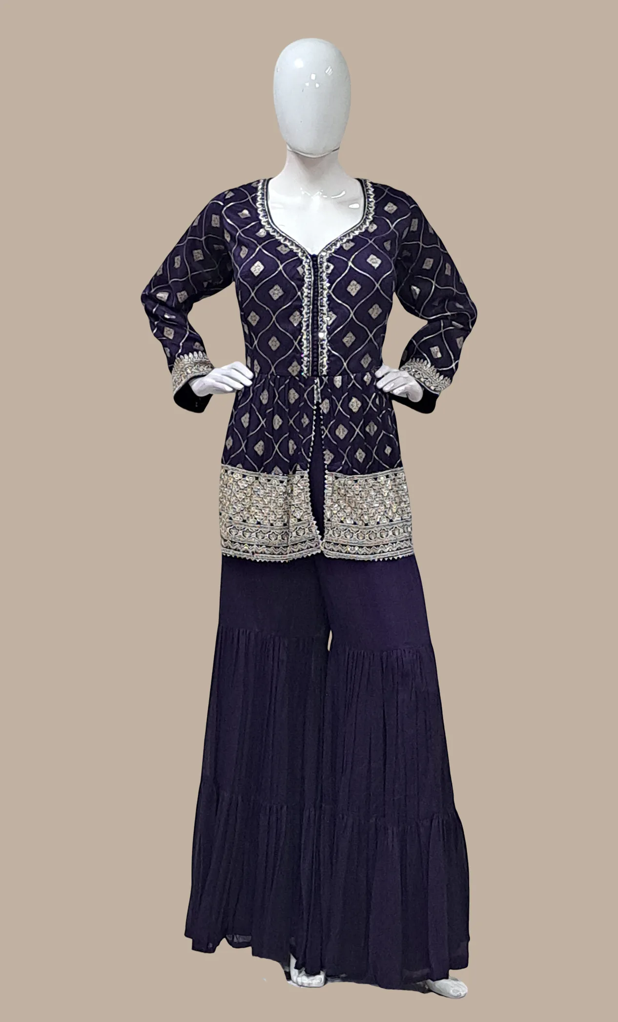 Dark Grape Embroidered Palazzo Set