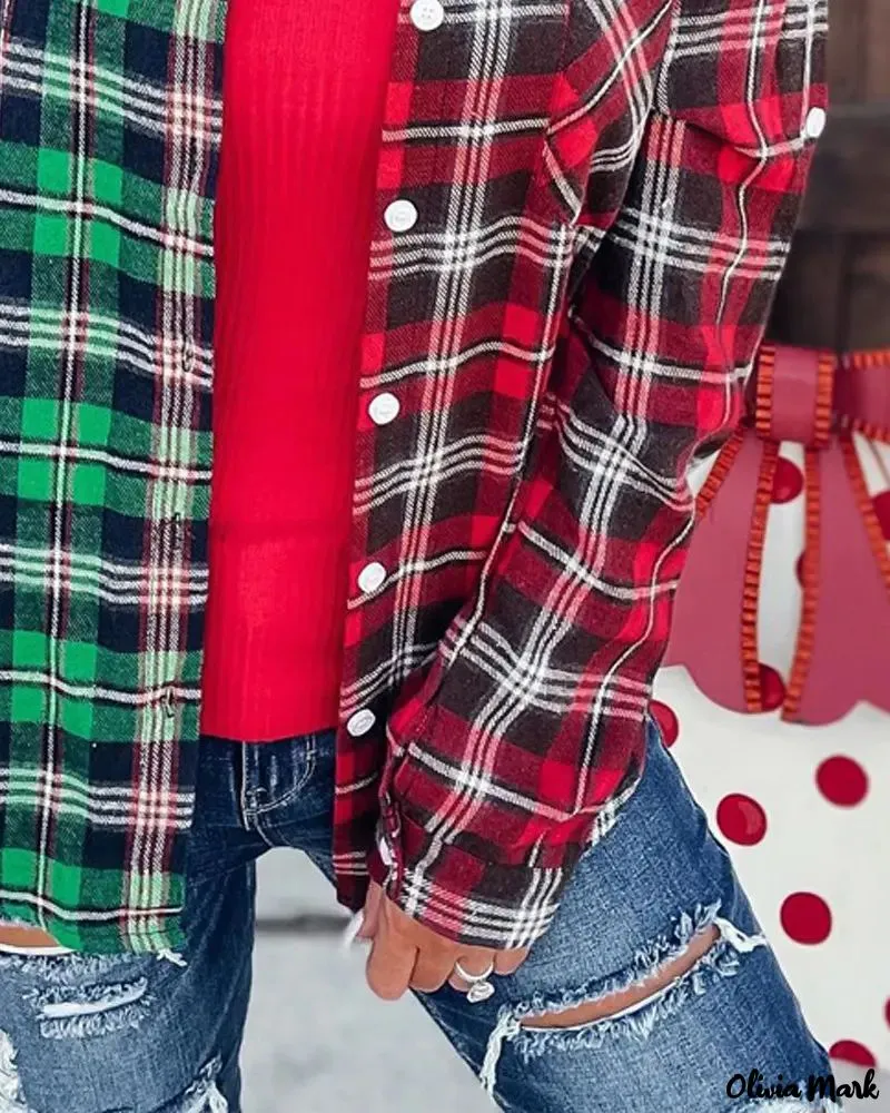 Deanwangkt - Color Block Plaid Button-Up Shirt