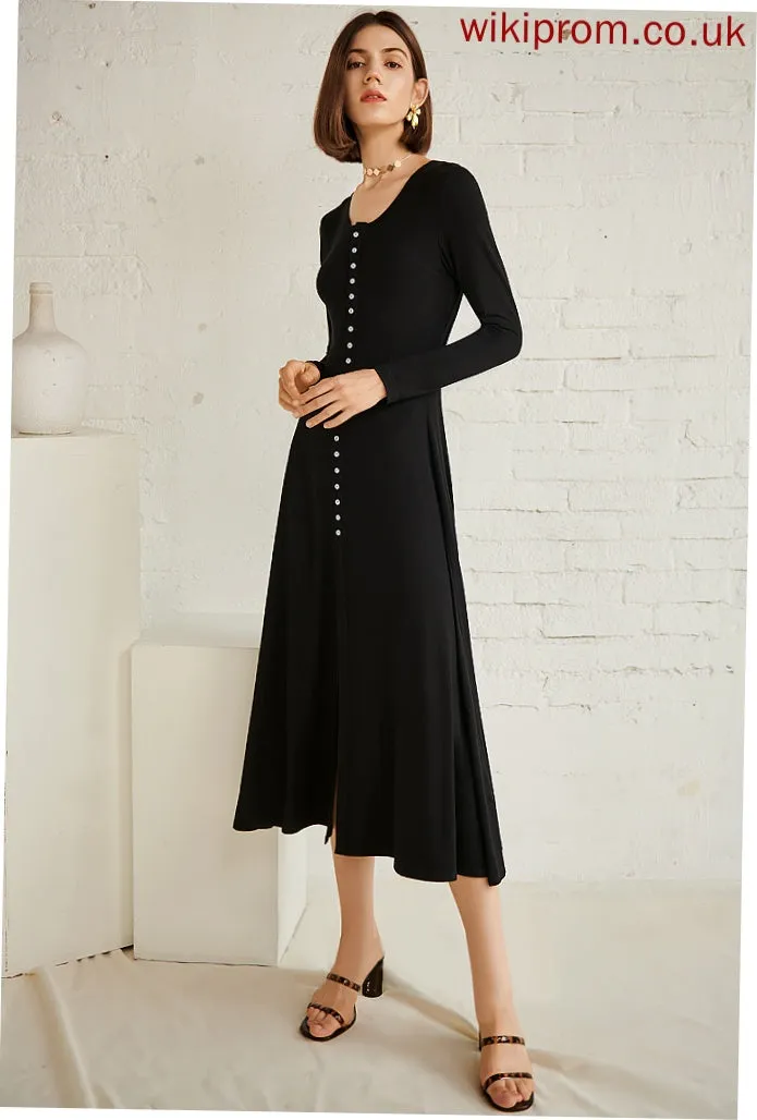 Dresses Josie Club Dresses A-line Blends Sexy Long Neck Round Midi Sleeves Cotton