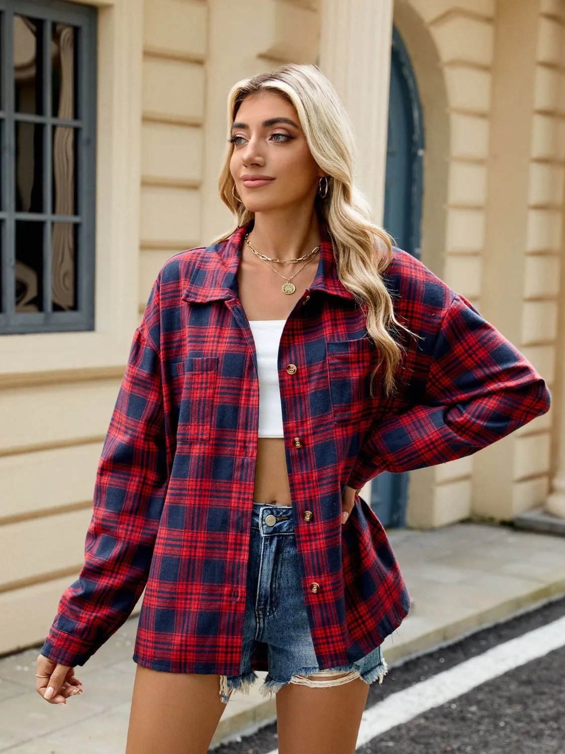 Elena Plaid Collared Neck Long Sleeve Shirt - 7 Styles