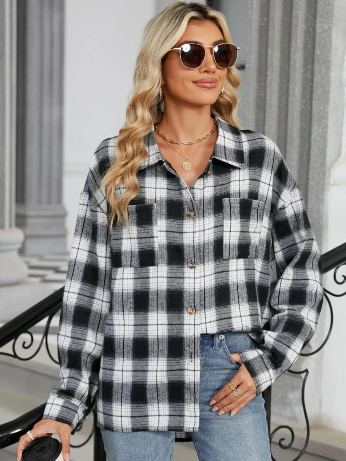 Elena Plaid Collared Neck Long Sleeve Shirt - 7 Styles