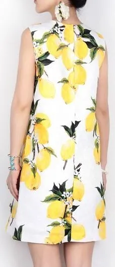 Embellished Jacquard Lemon Print Shift Dress