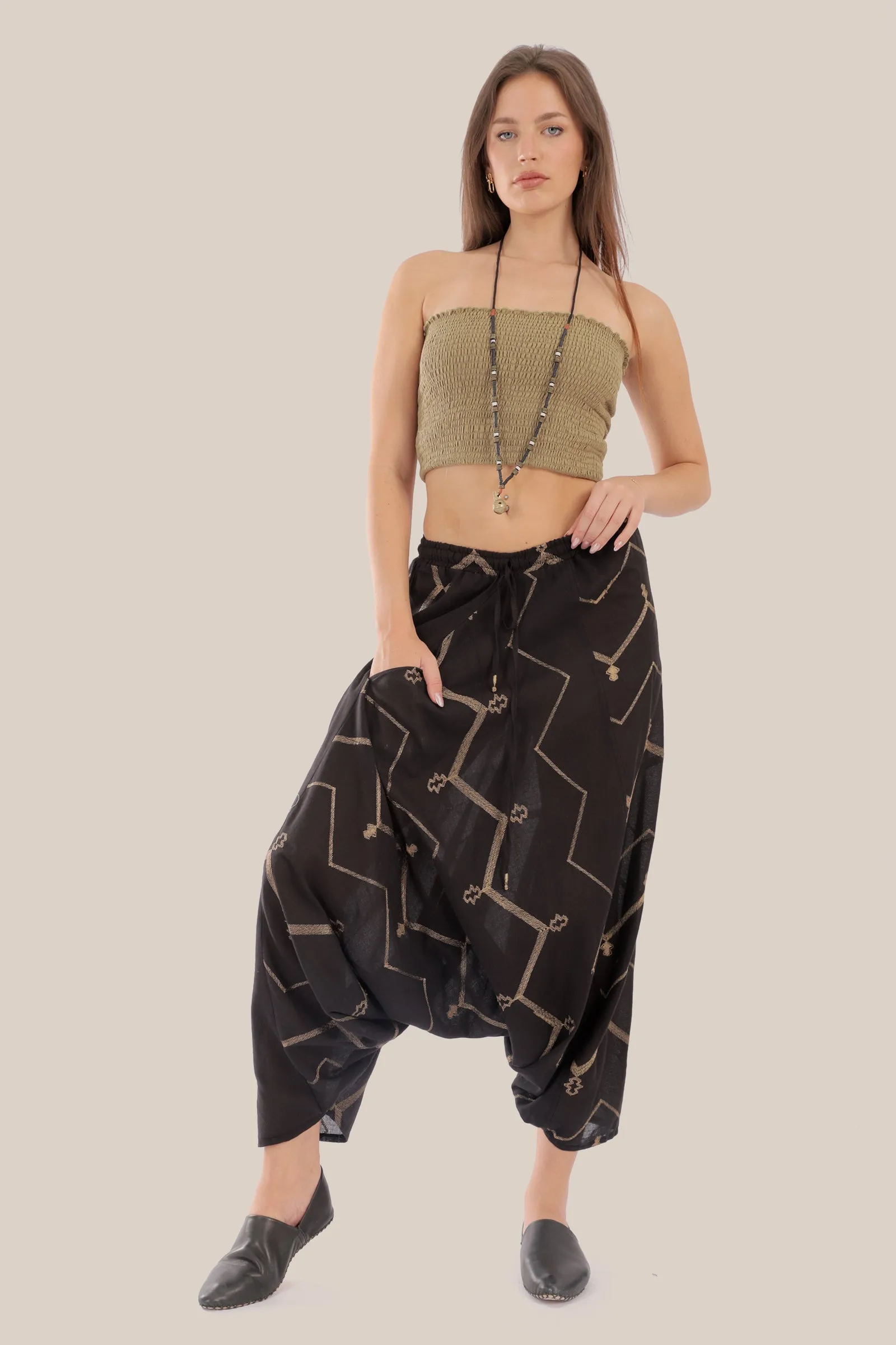 Embroidered Harem pants  with elastic waistband