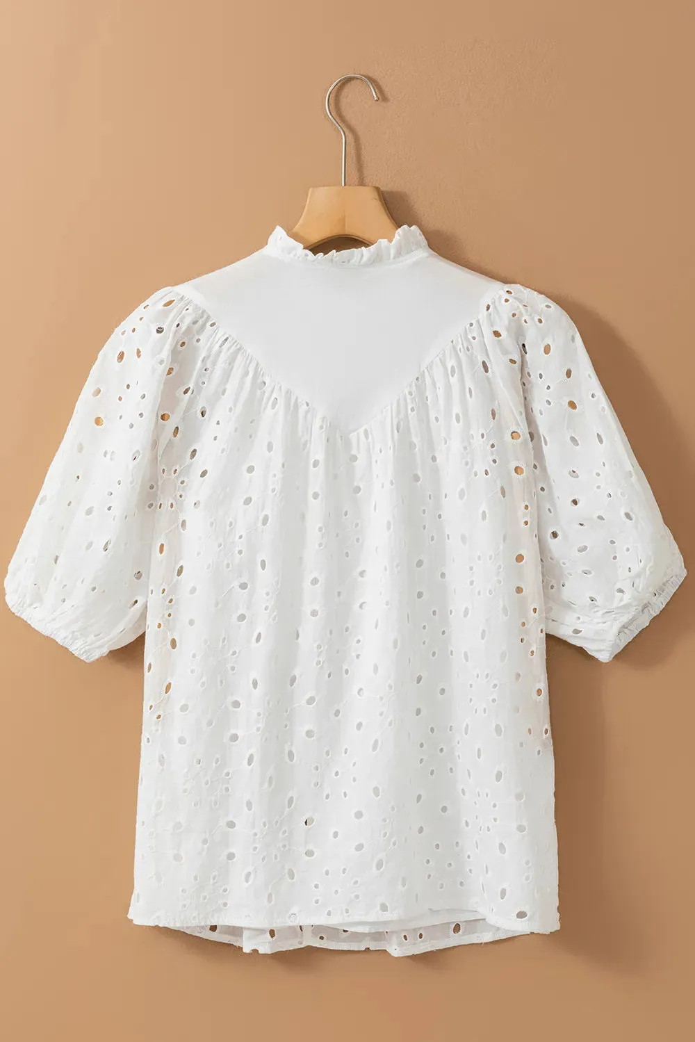 Eyelet Button Up Half Sleeve Blouse