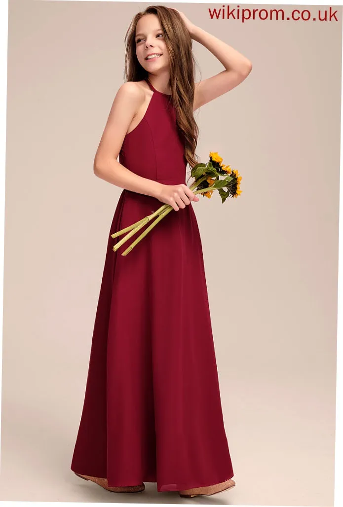 Floor-Length Neck Scoop Tabitha Chiffon Junior Bridesmaid Dresses A-Line