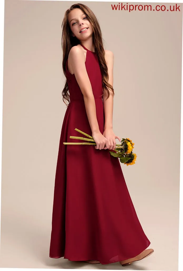 Floor-Length Neck Scoop Tabitha Chiffon Junior Bridesmaid Dresses A-Line