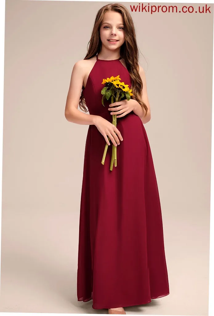 Floor-Length Neck Scoop Tabitha Chiffon Junior Bridesmaid Dresses A-Line