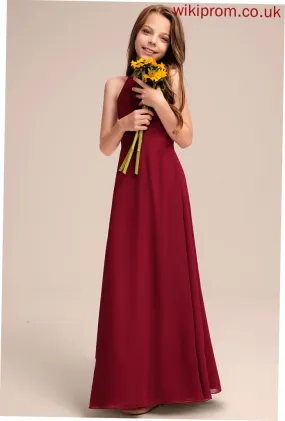 Floor-Length Neck Scoop Tabitha Chiffon Junior Bridesmaid Dresses A-Line