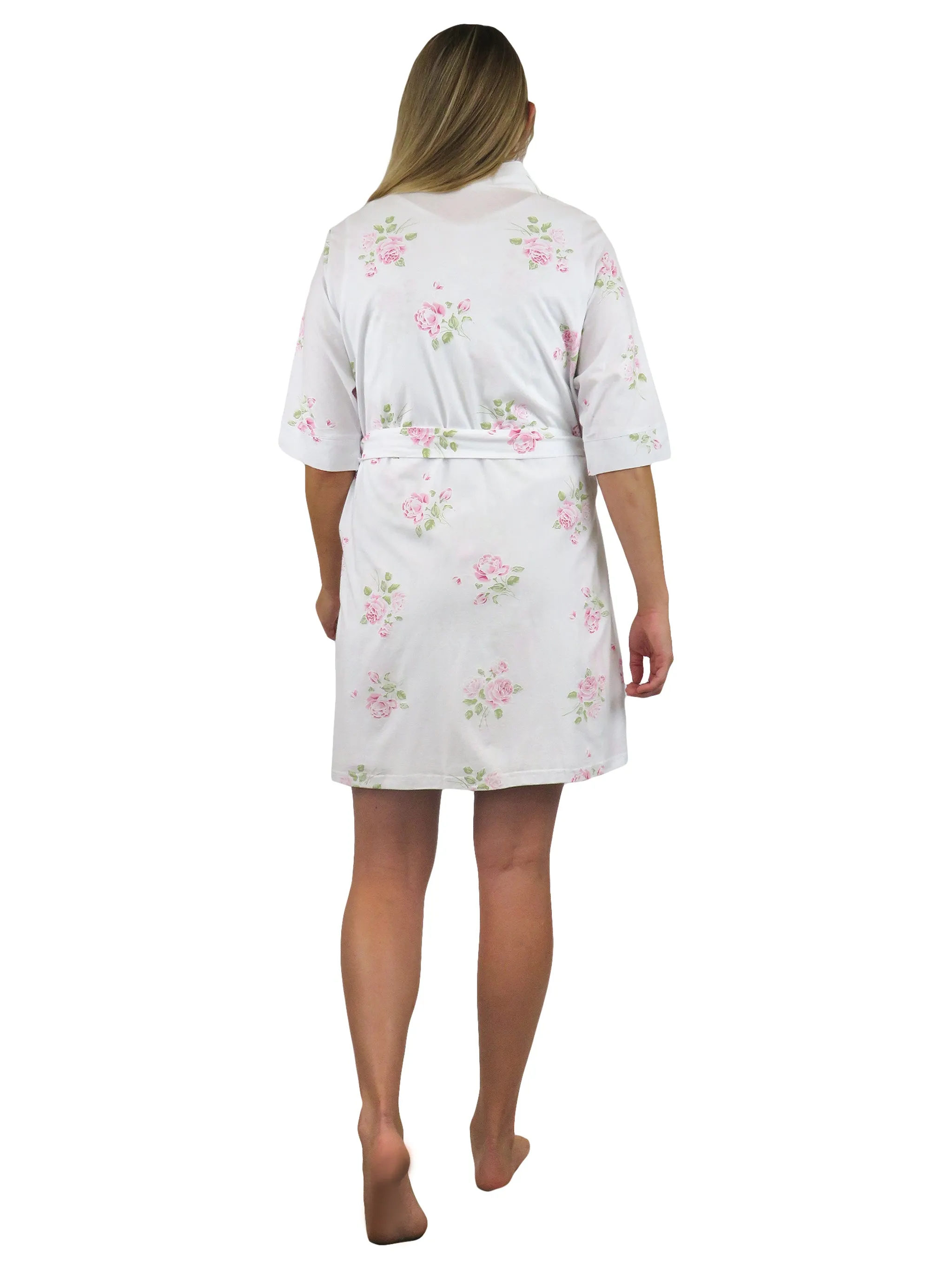 Floral Printed Cotton Knit Robe